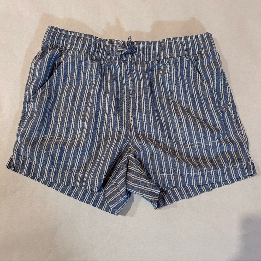 Old Navy Shorts‎ Blue White Striped Linen Blend Girls Large 10-12